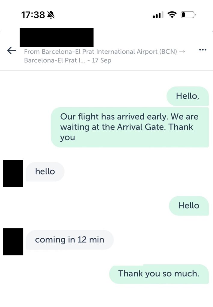 ドライバーとのチャット画面