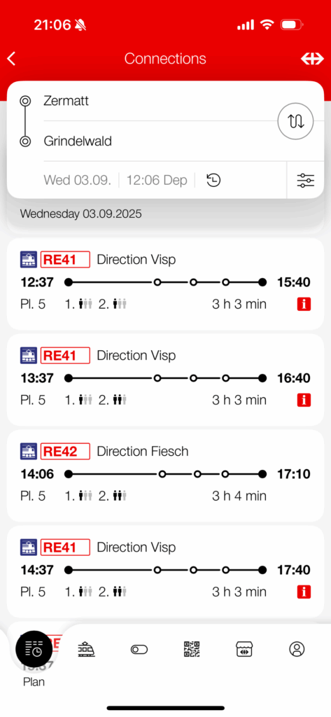 SBB Mobileアプリの乗換案内